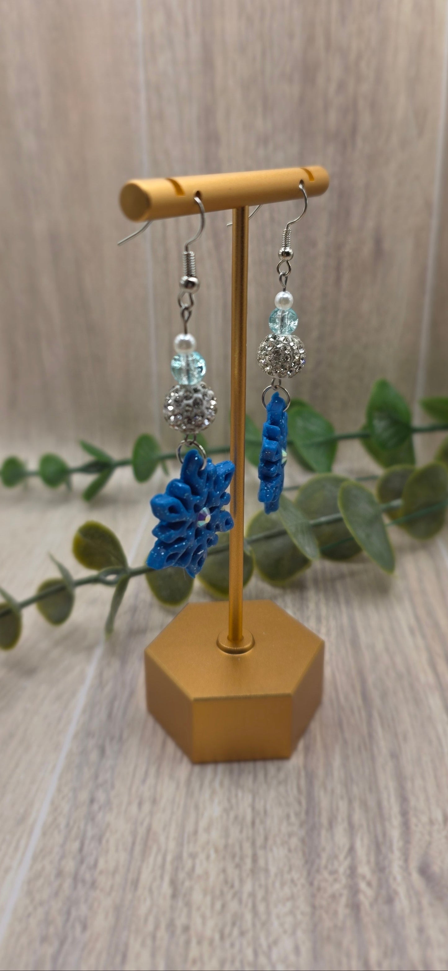 Rhinestone Beaded Snowflake Christmas Dangle Earrings