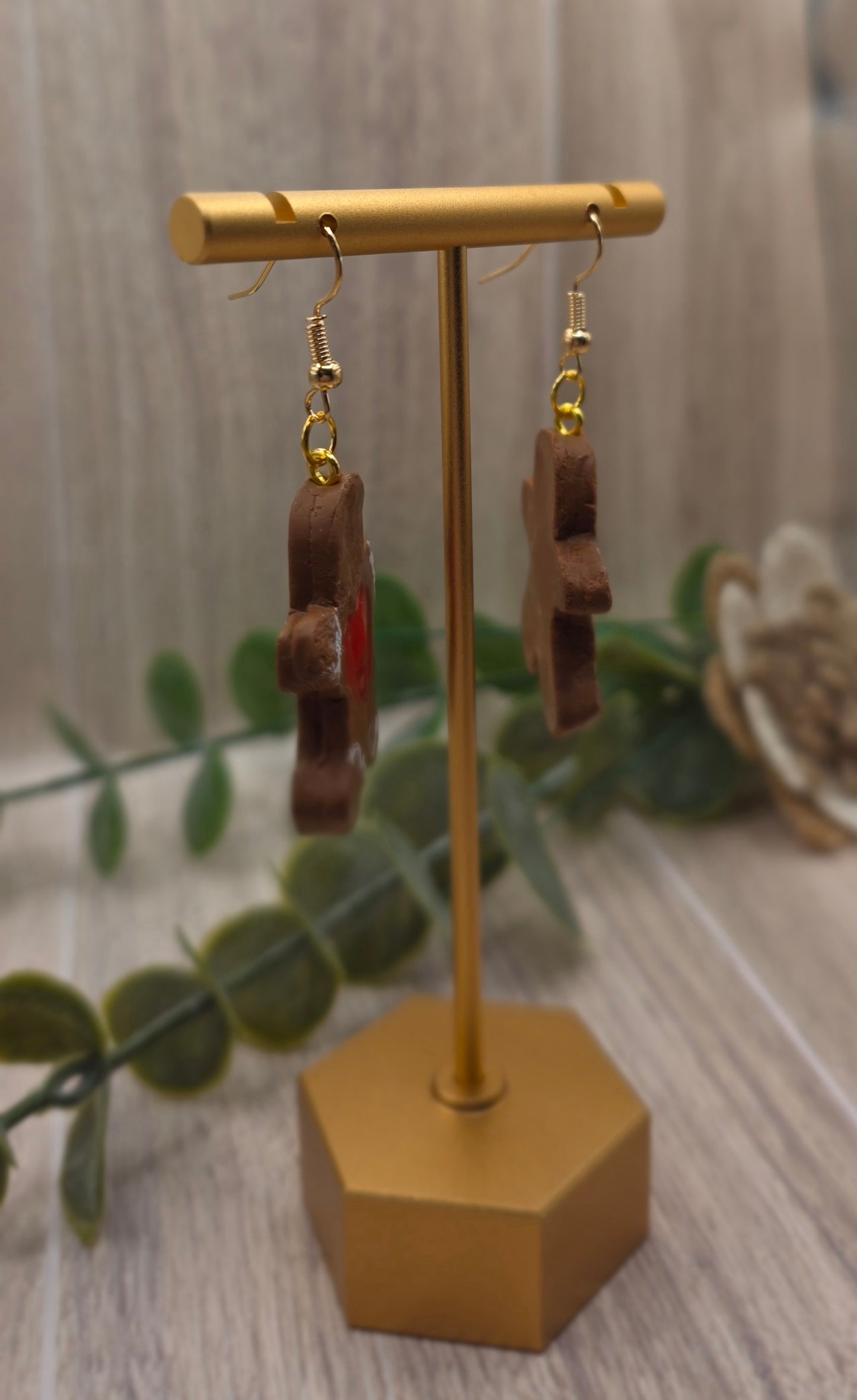 Gingerbread Linzer Cookie Christmas Dangle Earrings