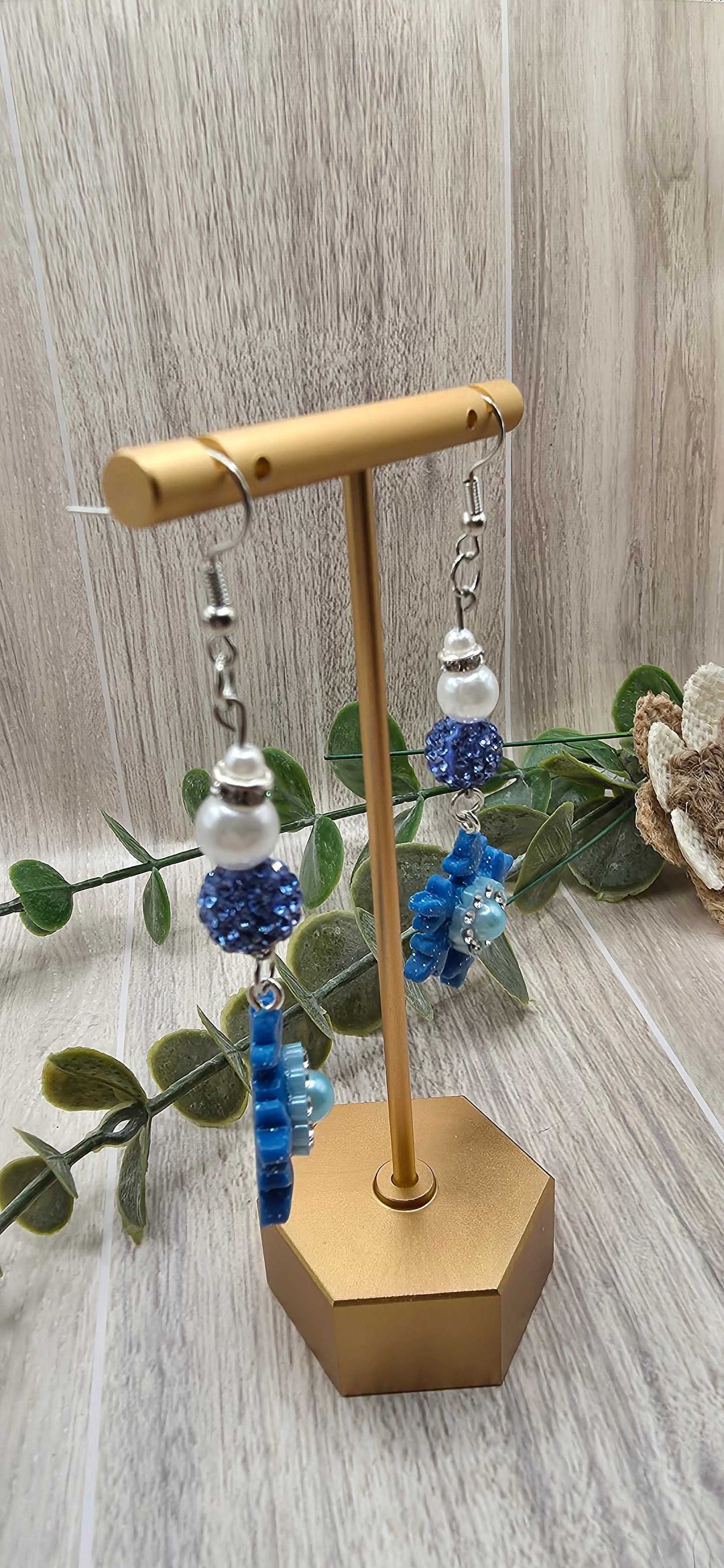 Gem Beaded Snowflake Christmas Dangle Earrings