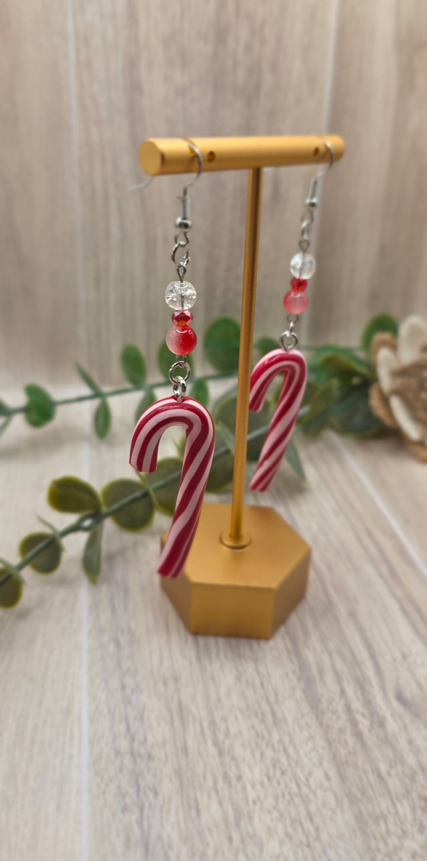Candy Cane Beaded Christmas Dangle Earrings