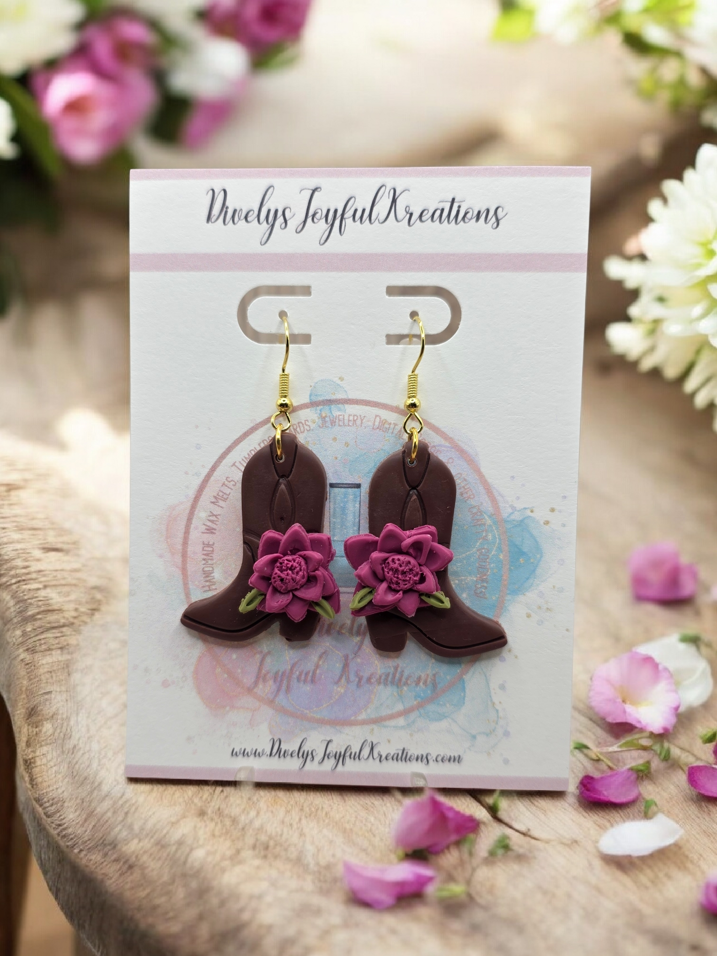 Floral Cowboy Boots Dangle Earrings