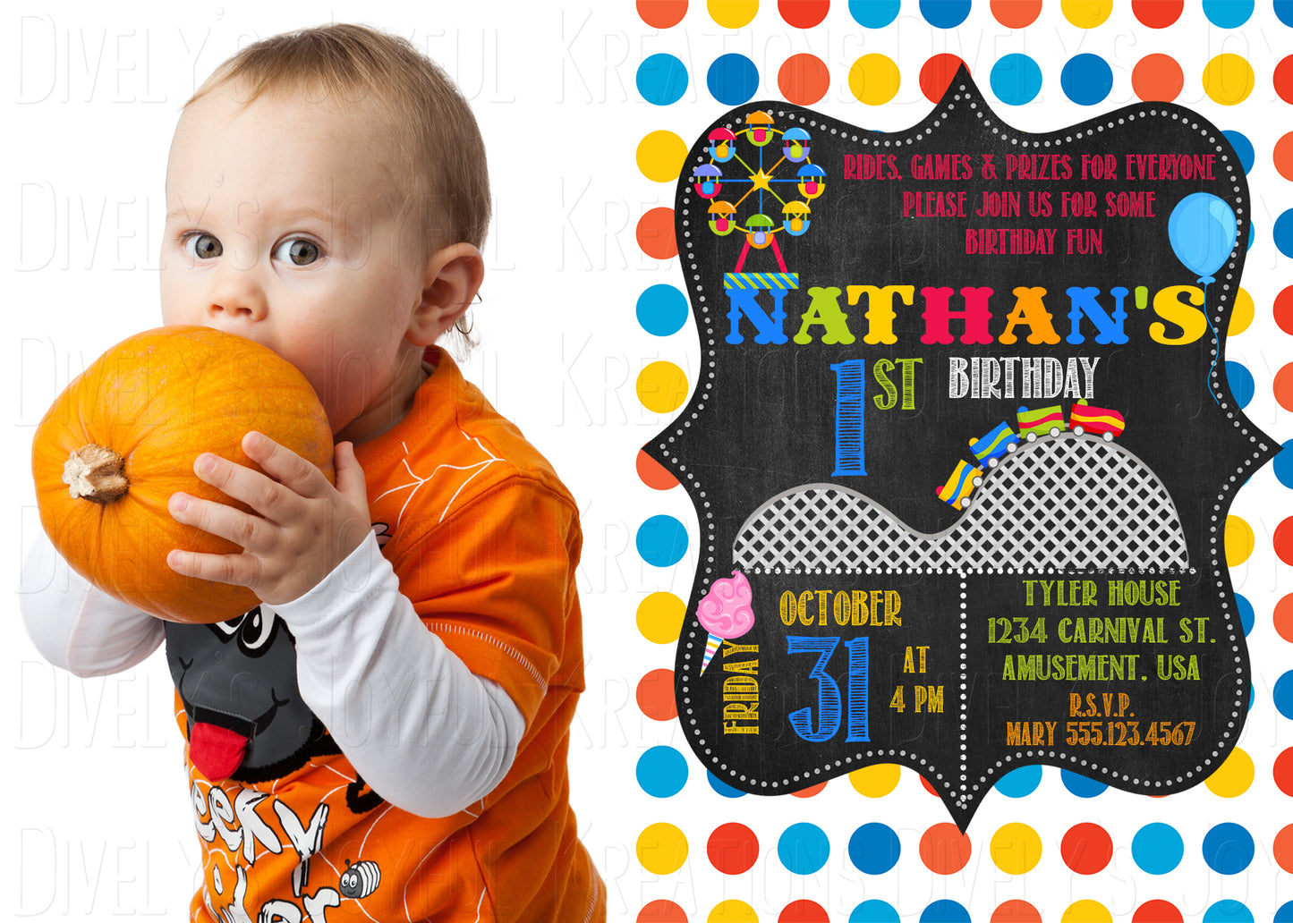 Chalkboard Carnival Full Photo Birthday Invitation