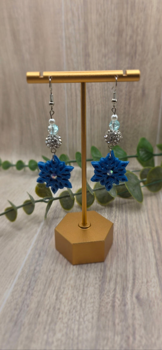 Rhinestone Beaded Snowflake Christmas Dangle Earrings