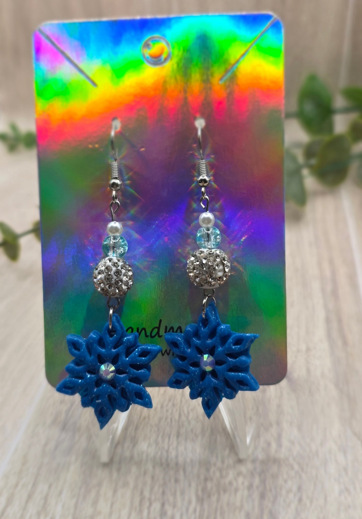 Rhinestone Beaded Snowflake Christmas Dangle Earrings