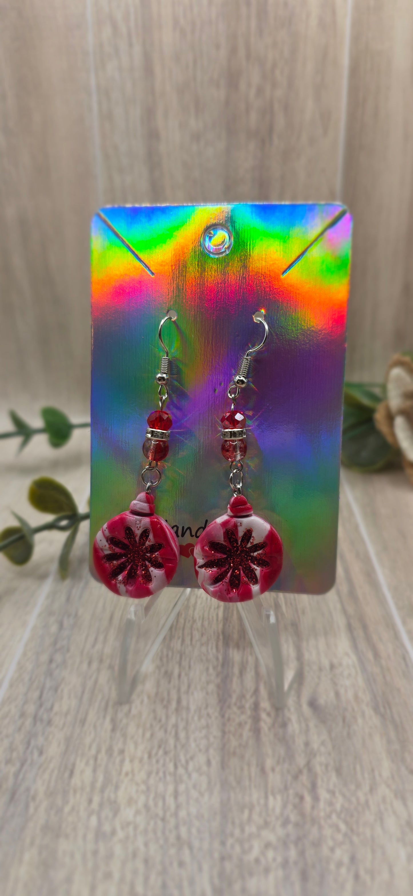 Beaded Glitter Ornament Christmas Dangle Earrings