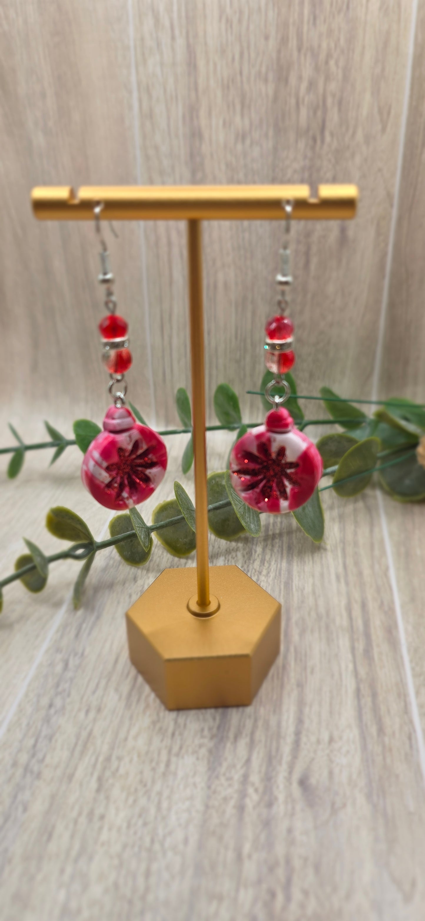 Beaded Glitter Ornament Christmas Dangle Earrings