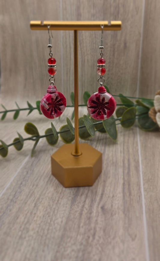 Beaded Glitter Ornament Christmas Dangle Earrings