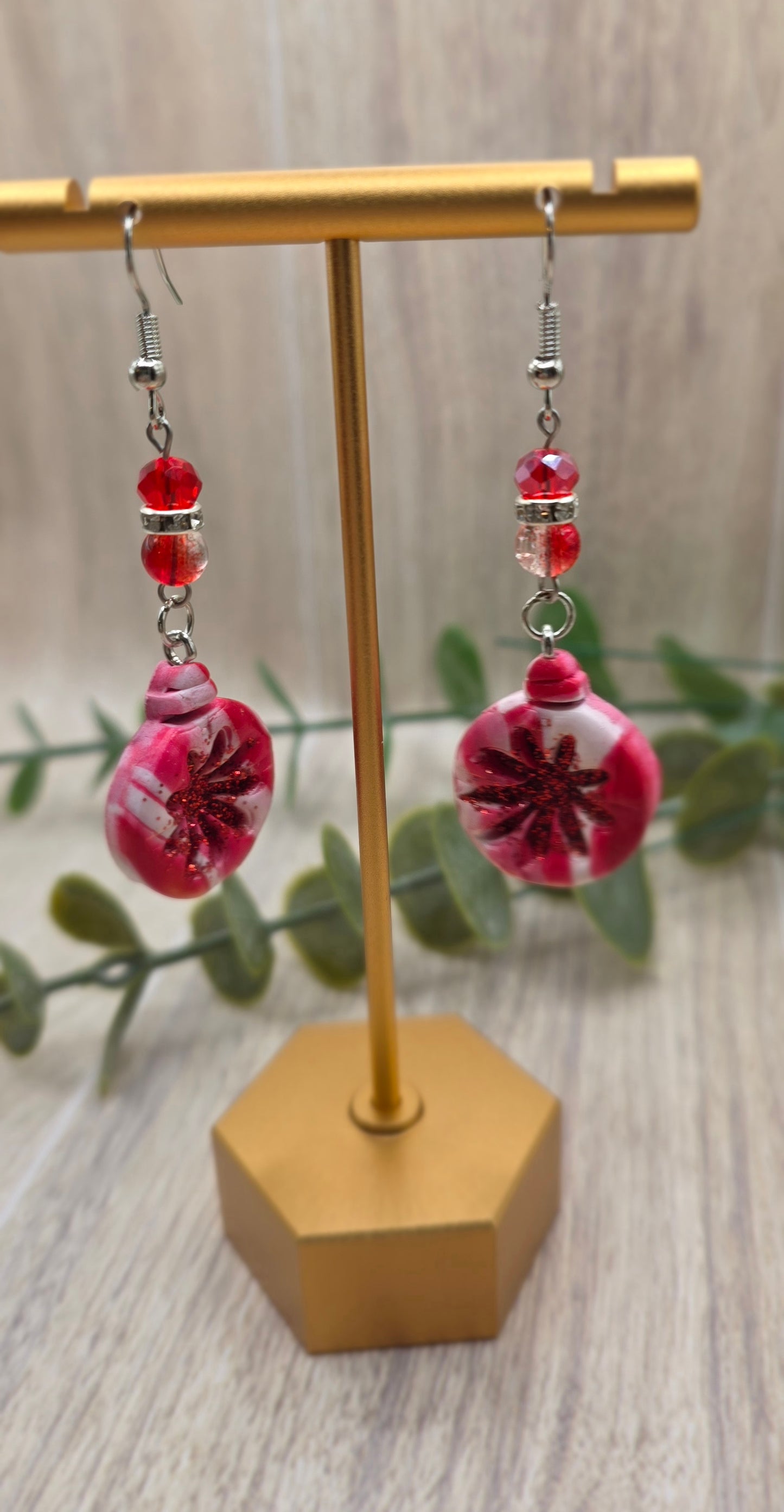 Beaded Glitter Ornament Christmas Dangle Earrings