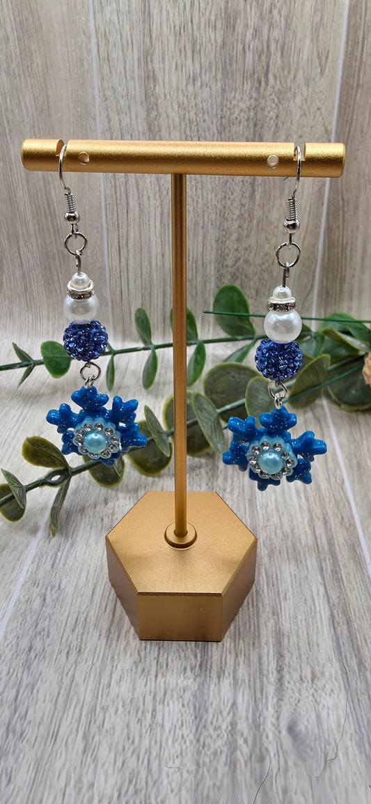 Gem Beaded Snowflake Christmas Dangle Earrings