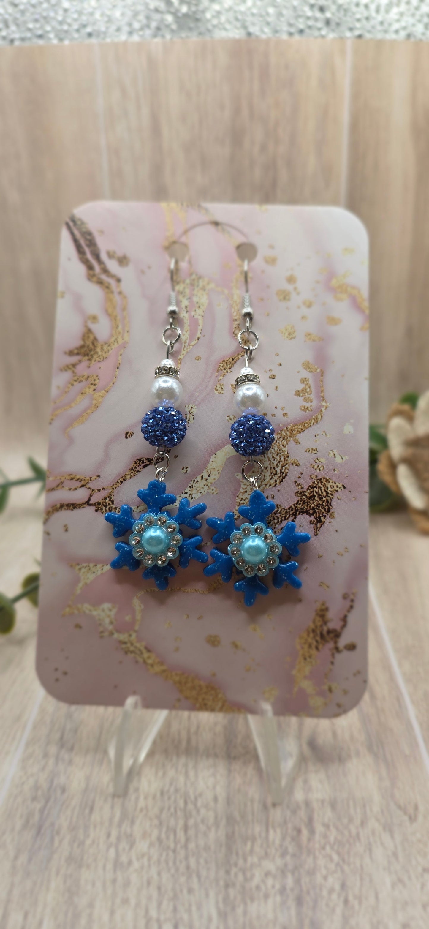 Gem Beaded Snowflake Christmas Dangle Earrings