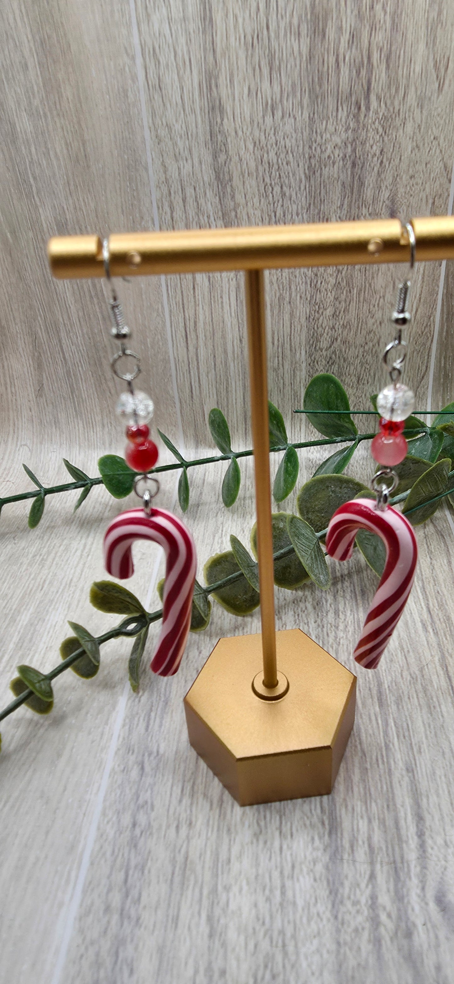 Candy Cane Beaded Christmas Dangle Earrings