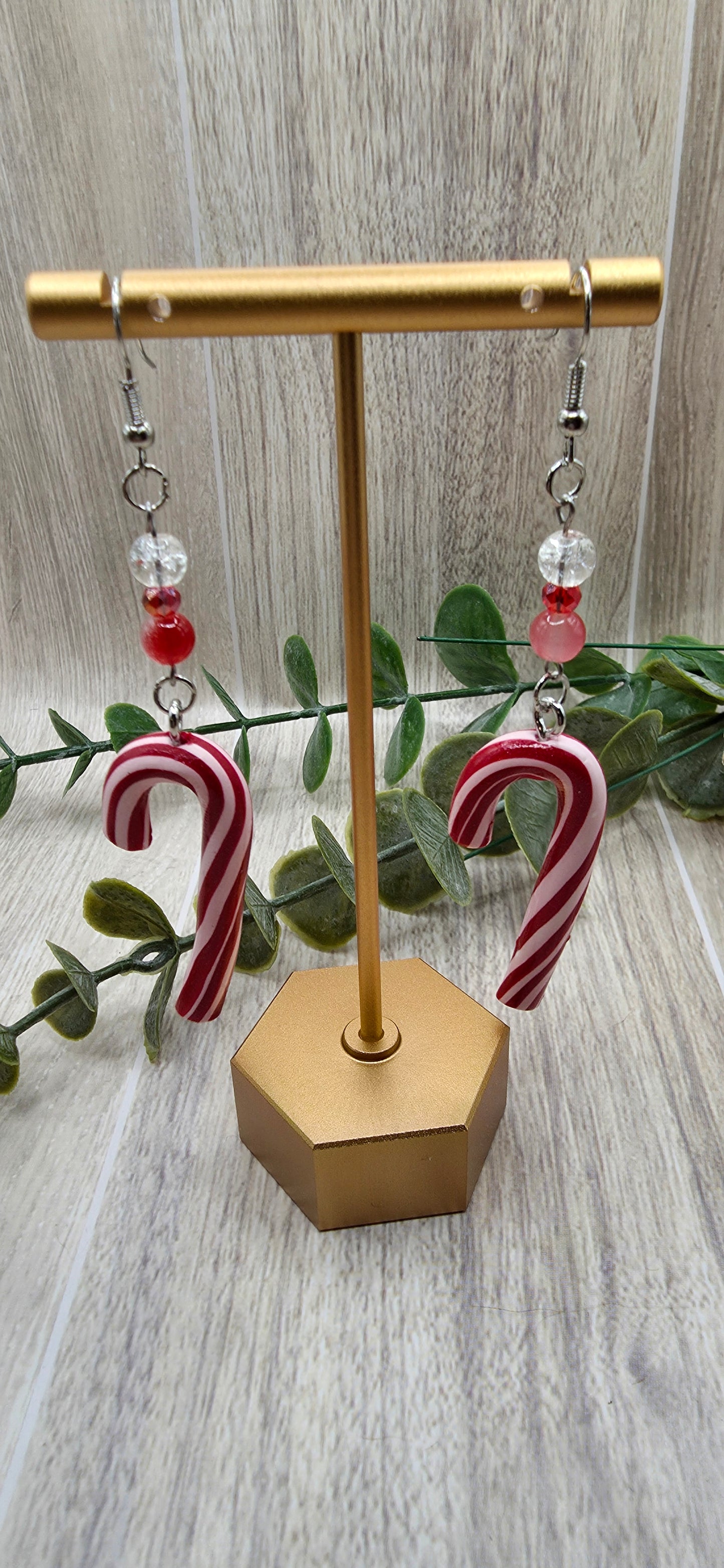 Candy Cane Beaded Christmas Dangle Earrings