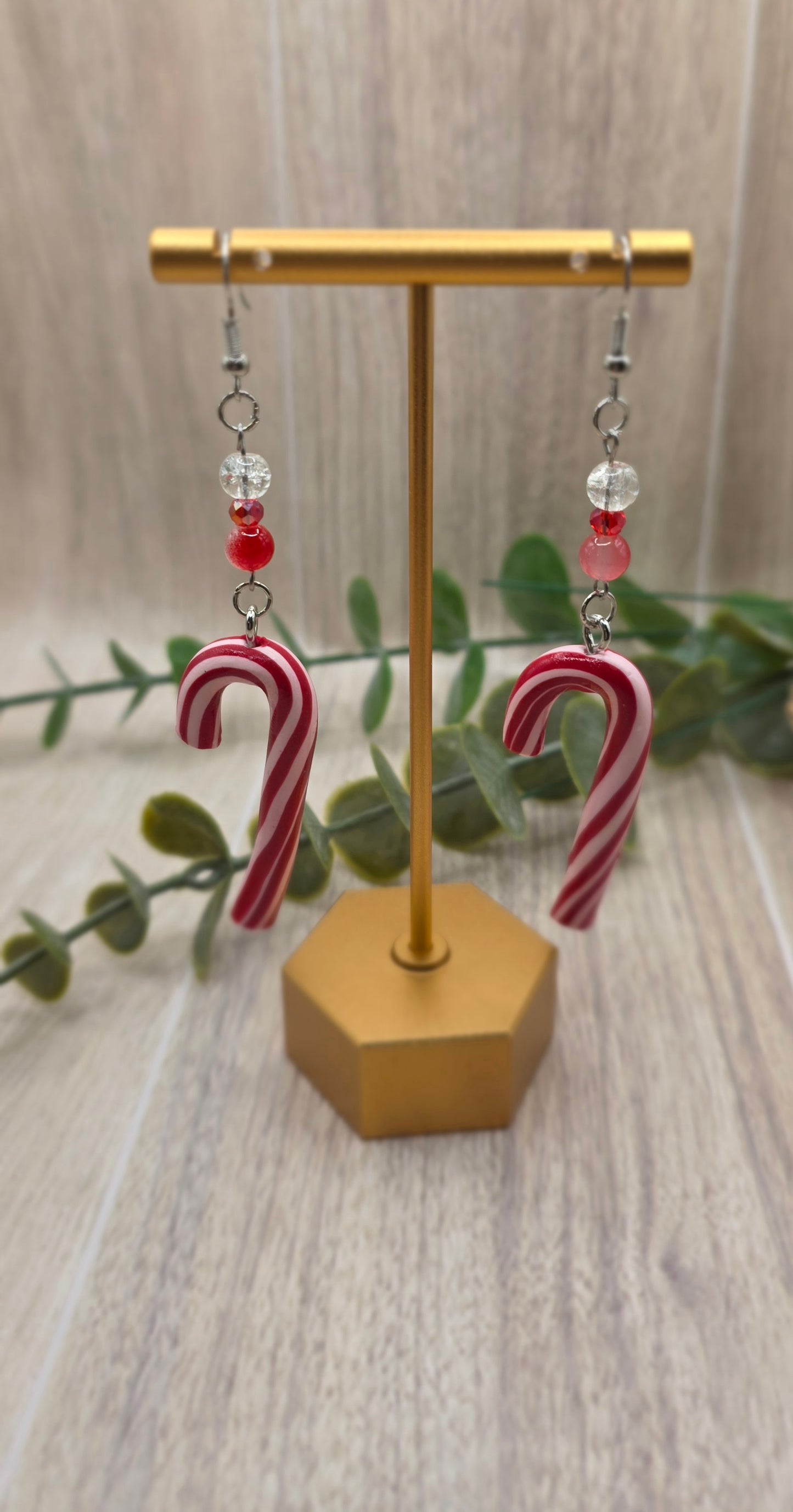 Candy Cane Beaded Christmas Dangle Earrings