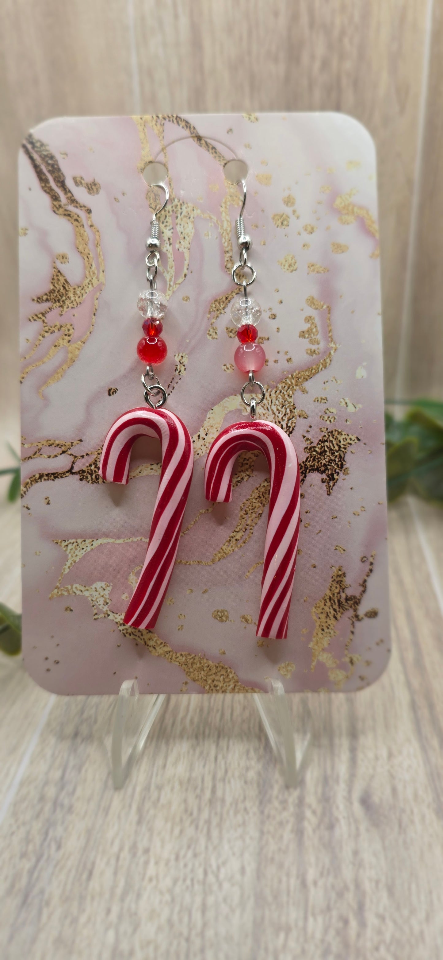 Candy Cane Beaded Christmas Dangle Earrings