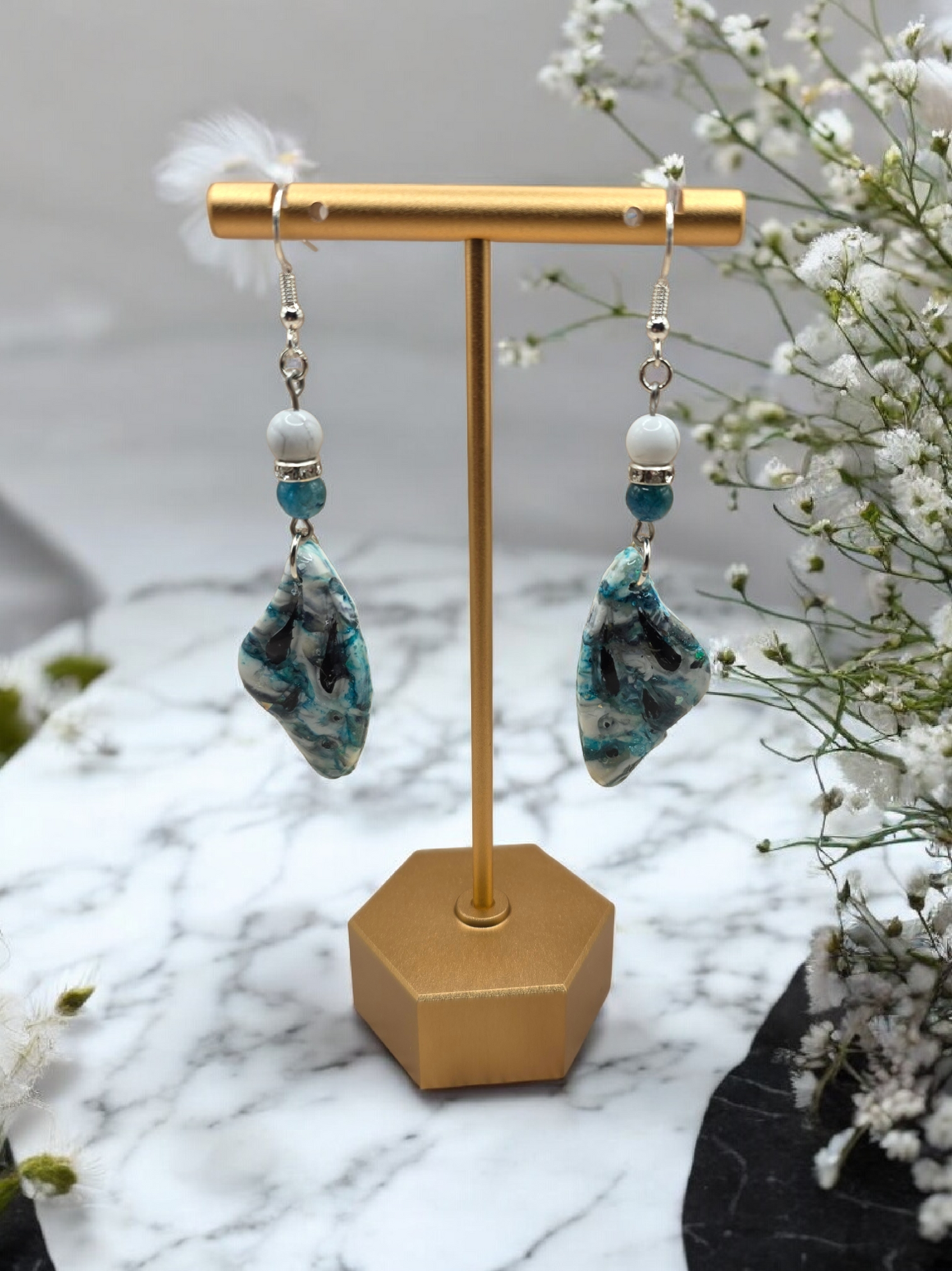 Blue & White Butterfly Wing Dangle Earrings