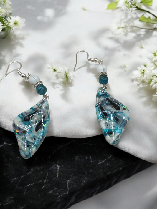 Blue & White Butterfly Wing Dangle Earrings