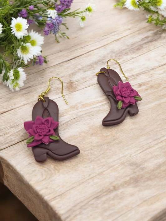 Floral Cowboy Boots Dangle Earrings