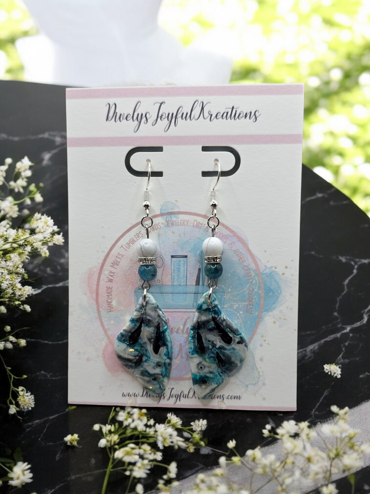 Blue & White Butterfly Wing Dangle Earrings