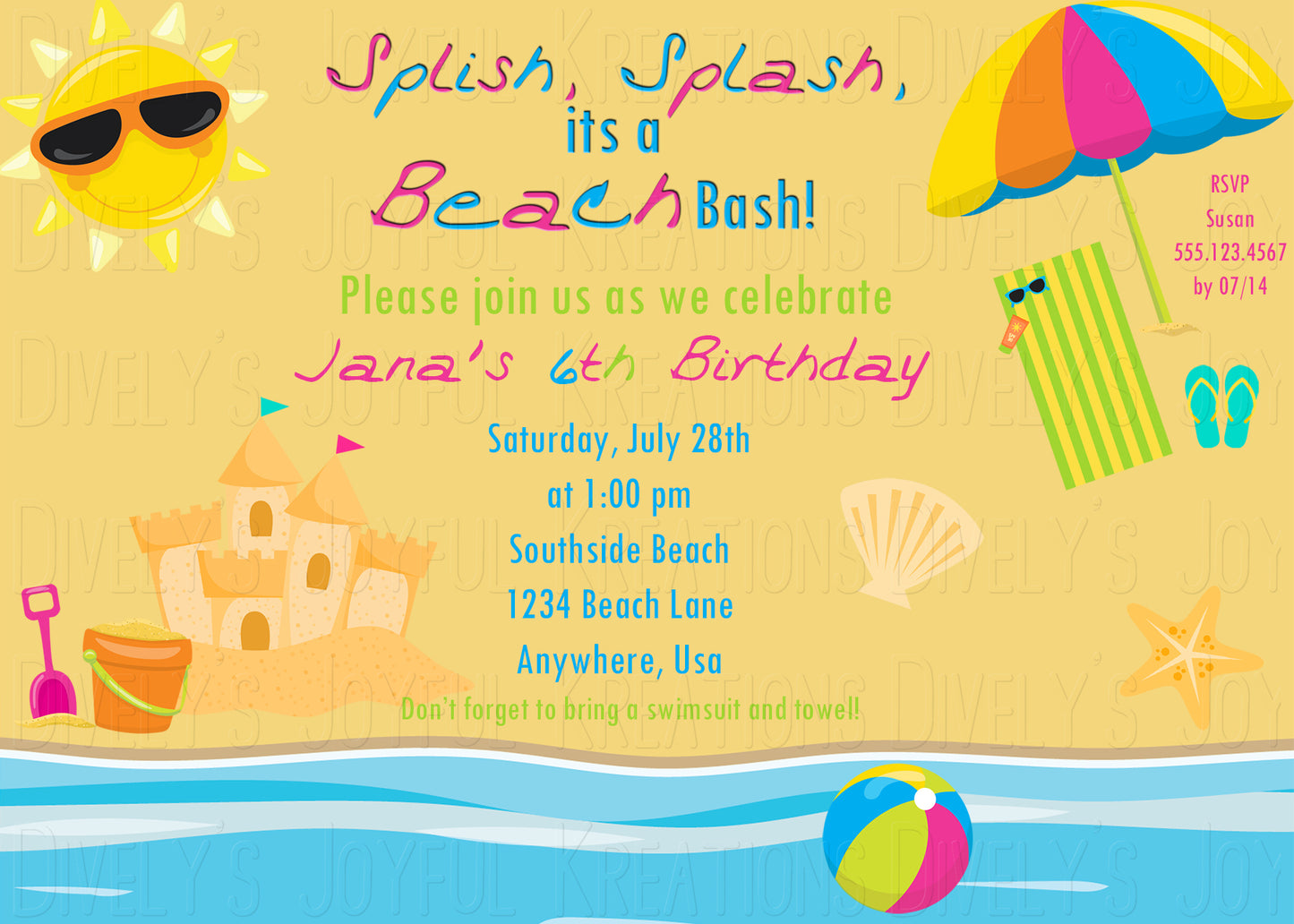 Tropical Beach Party Birthday Invitation