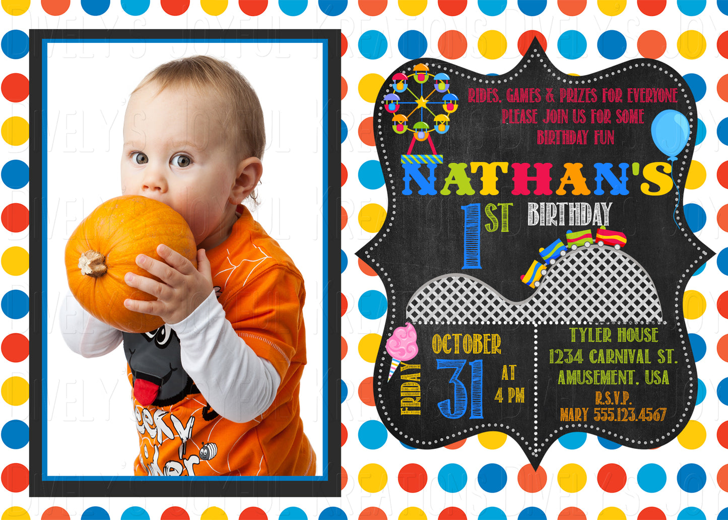 Chalkboard Carnival Photo Birthday Invitation