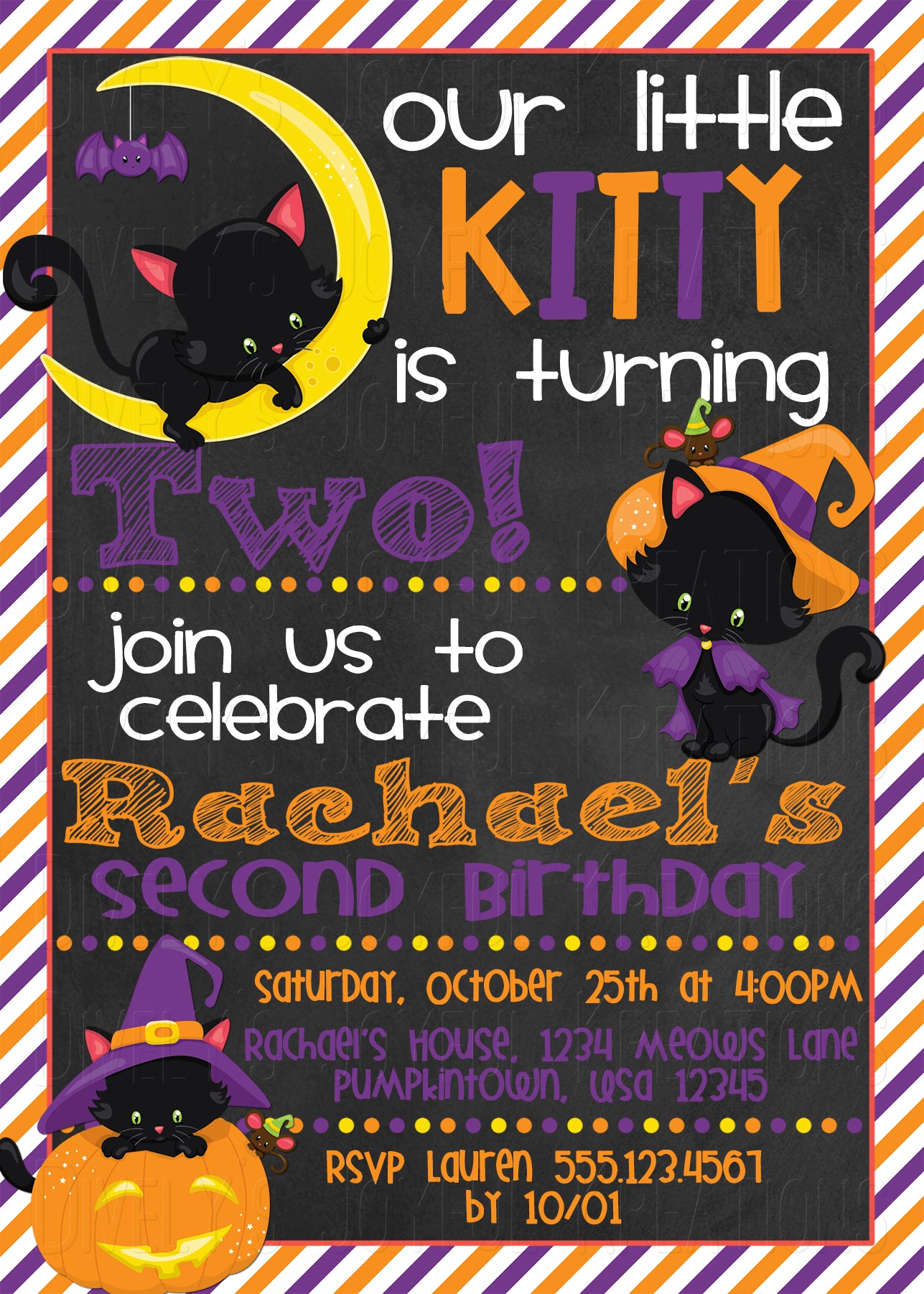 Halloween Black Cat Birthday Invitation