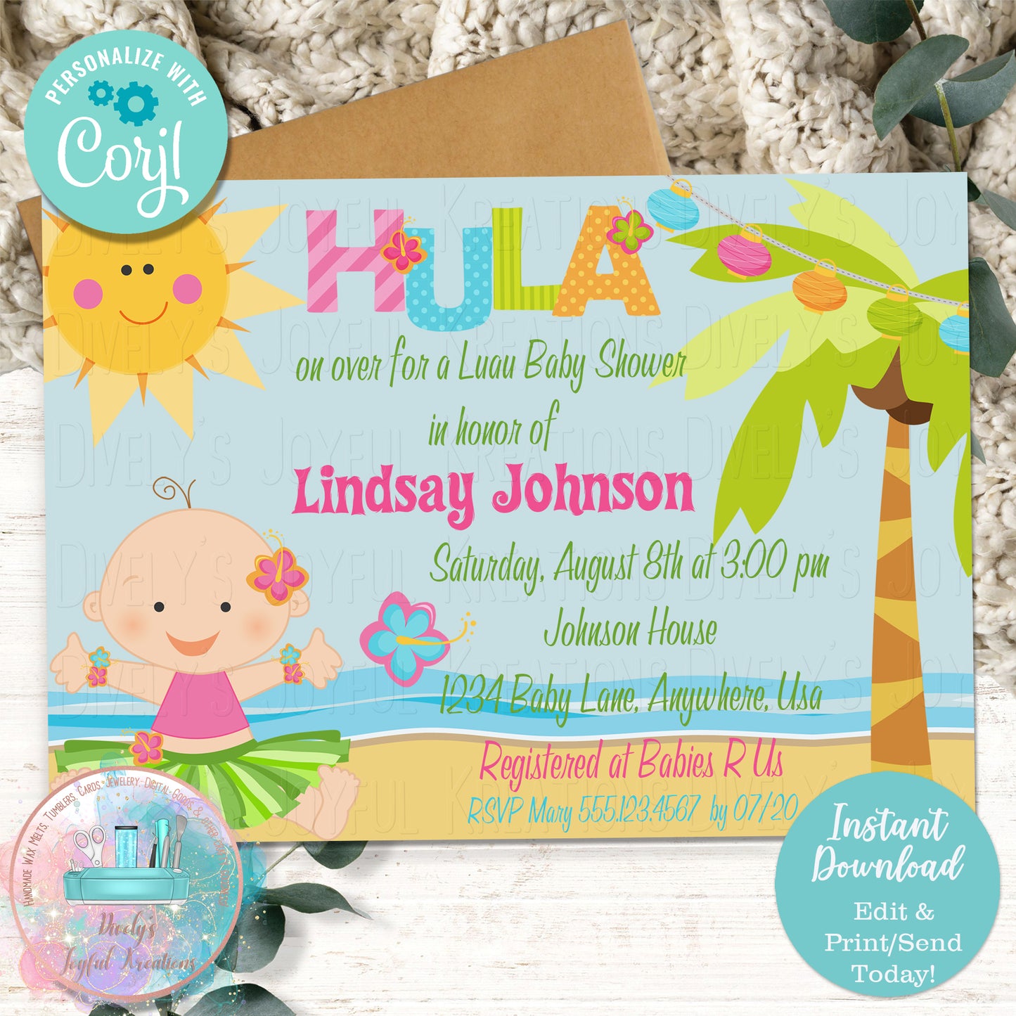 Hula Girl Luau Baby Shower Invitation