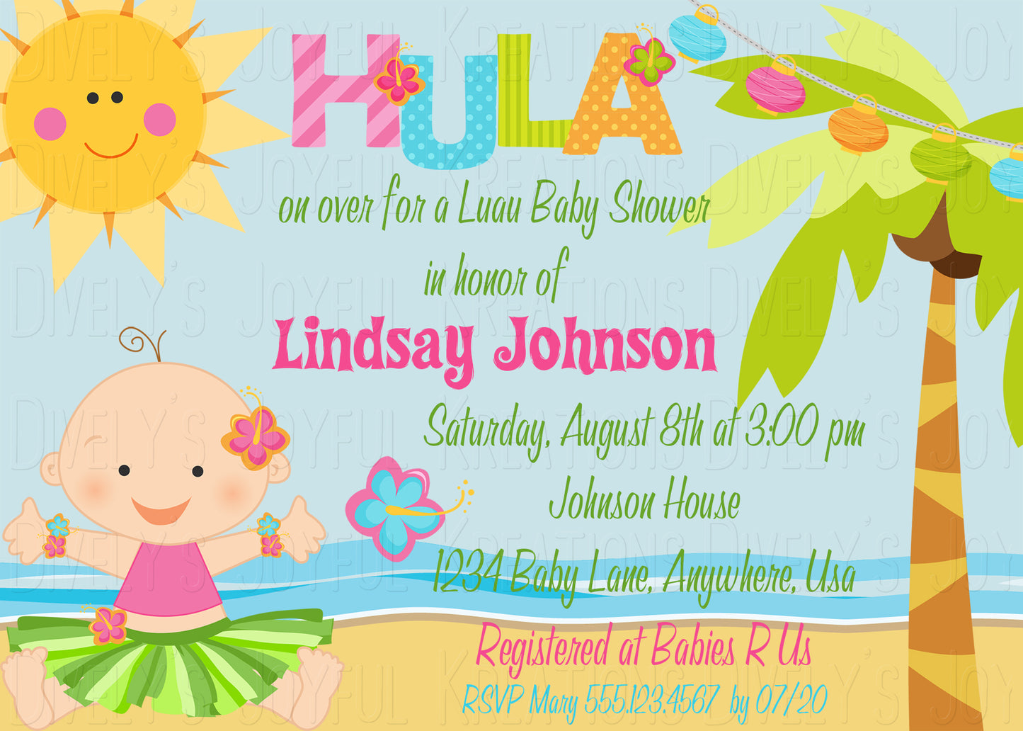 Hula Girl Luau Baby Shower Invitation