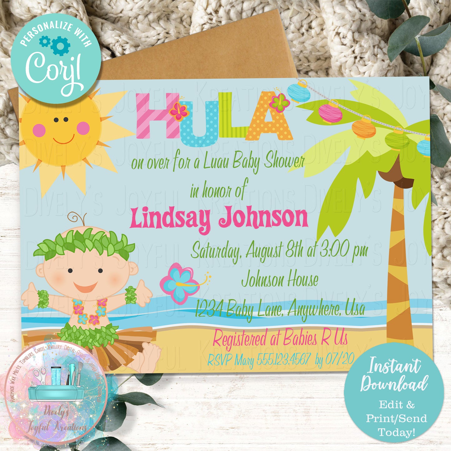 Hula Boy Luau Baby Shower Invitation