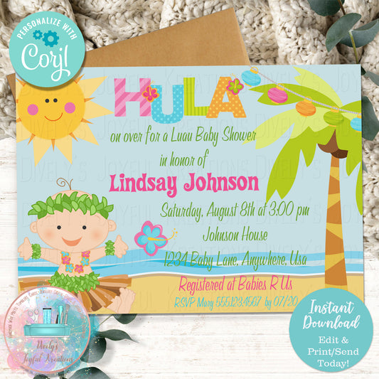 Hula Boy Luau Baby Shower Invitation
