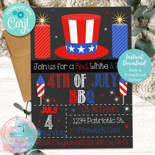 4th of July Chalkboard BBQ Invitation