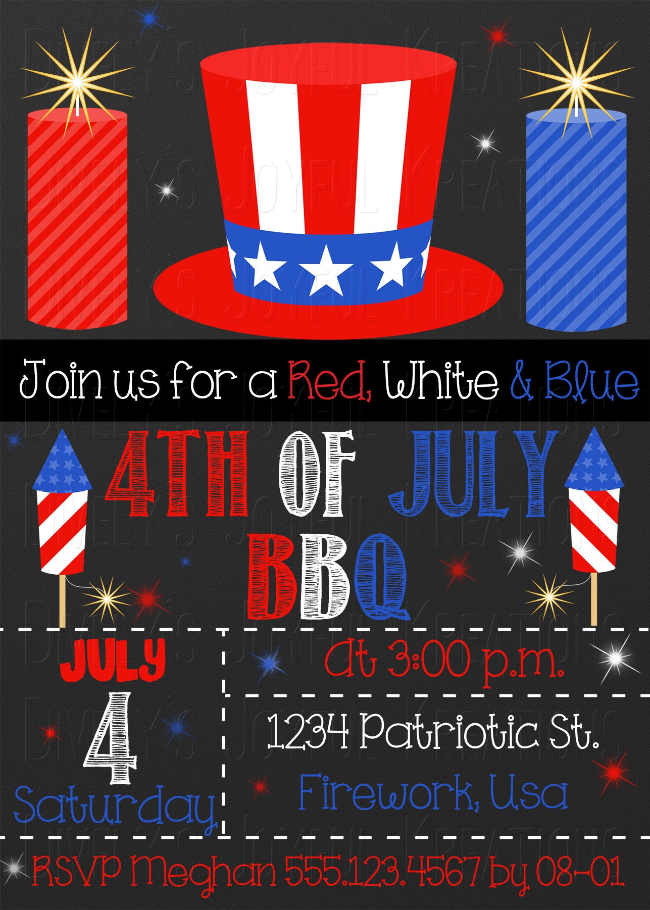 4th of July Chalkboard BBQ Invitation