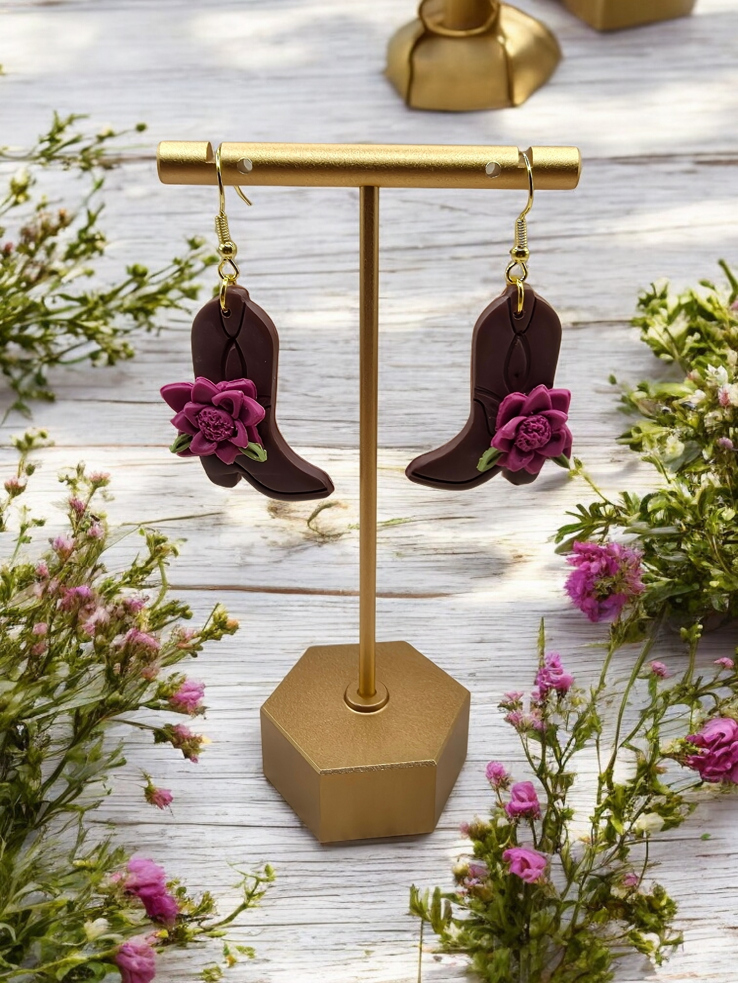 Floral Cowboy Boots Dangle Earrings