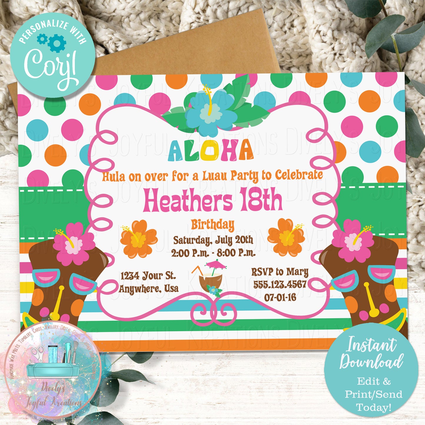 Luau Tiki Birthday Invitation