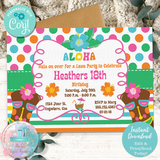 Luau Tiki Birthday Invitation