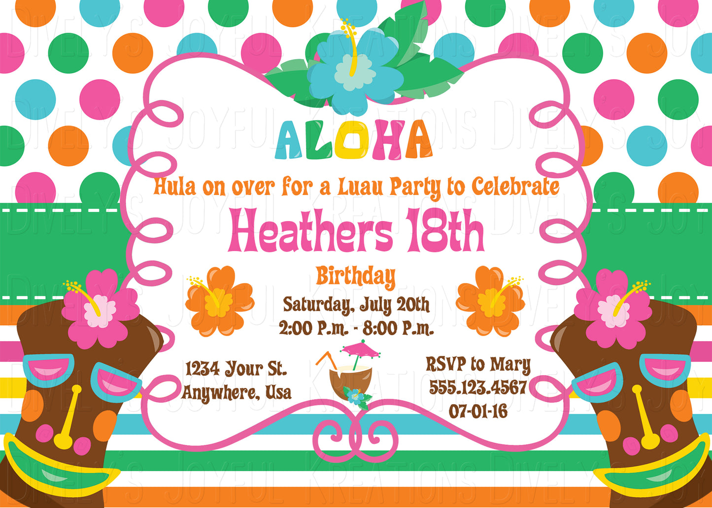 Luau Tiki Birthday Invitation